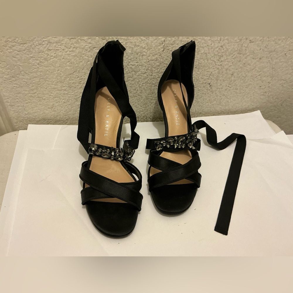 Kelly & Katie Black Strappy Heels with Embellishments